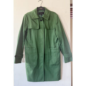 Ann Taylor Women's Trench Coat Size M Green Cotton Blend Rain Jacket
